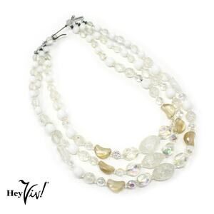 Vintage Three Strand Necklace Sparkle White Glass Beads Western Germany -Hey Viv